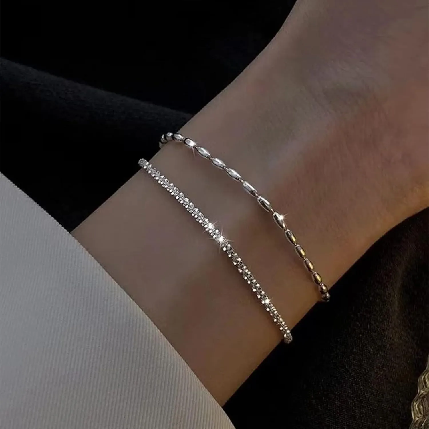 Gold Bracelet Set, 14K Gold Plated Bracelets for Women, Dainty Lip Chain, Long Bar Chain, Disc, Satellite, Cuban Link, Anklet, Pack Gifts for Women