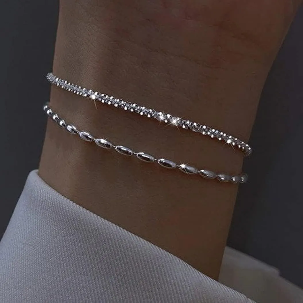 Gold Bracelet Set, 14K Gold Plated Bracelets for Women, Dainty Lip Chain, Long Bar Chain, Disc, Satellite, Cuban Link, Anklet, Pack Gifts for Women