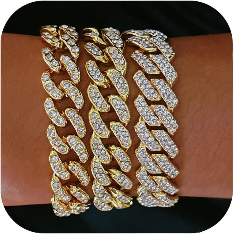 Gold Silver Ankle Bracelets for Women Cuban Link Anklets Plus Size Ankle Bracelet Layered Link Anklet Set Rhinestone Bling Anklets Gold Silver Jewelry for Women Gift Set