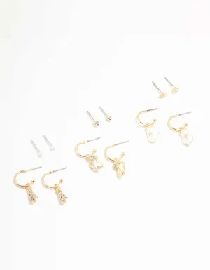Gold Winter Mitten & Christmas Tree  Earrings 6-Pack
