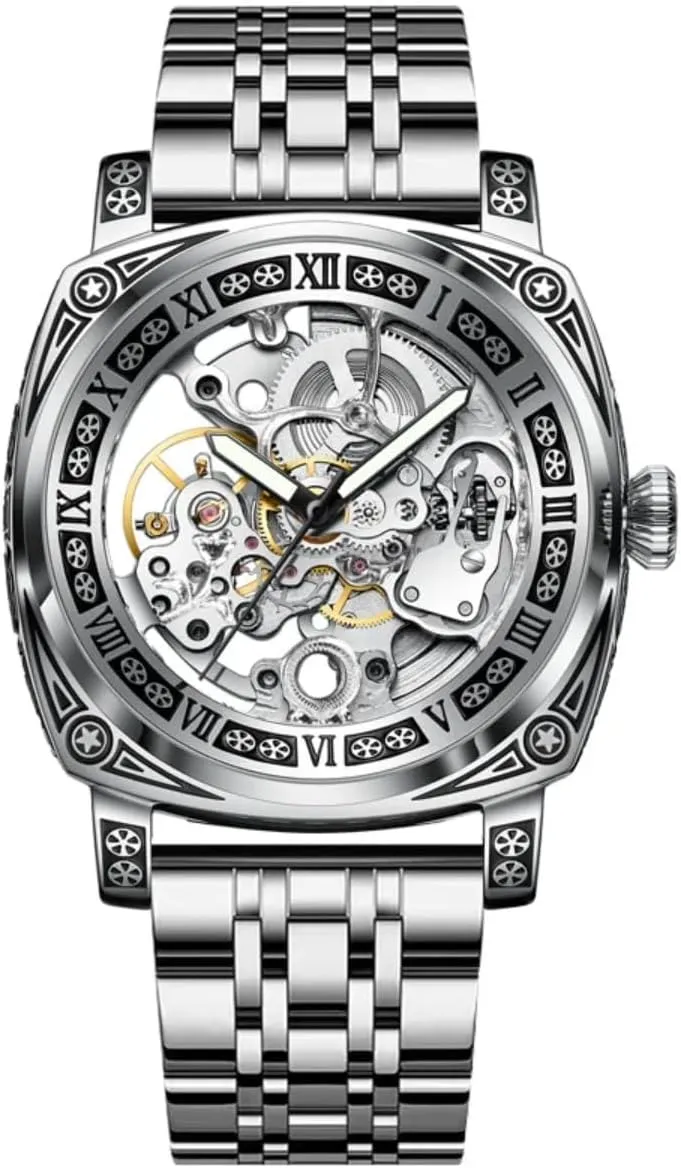 Golden Luxury Casual Design Stainless Steel Mens Watches Brand Luxury Mechanical Skeleton Watch