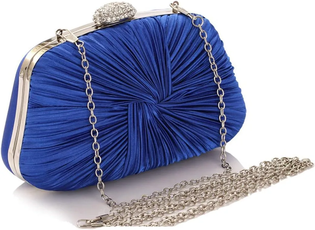 Golden Rhinestones Banquet Small Handbags Ruched Women Evening Bags Satin Diamonds Day Clutch Bag