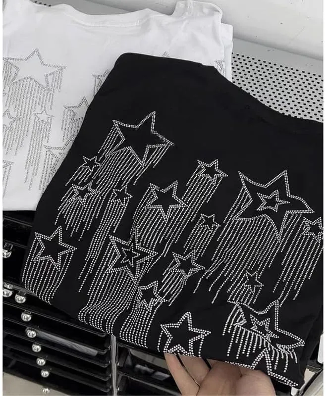 Graphic Tees Y2k for Women Men Baggy Star Shirt Grunge Summer Casual Tops Goth Embroidery Oversized Aesthetic Clothes