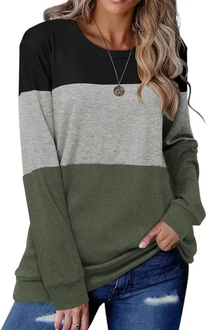 Halife Women's Long Sleeve Color Block Tops Crewneck Sweatshirts Pullover Tunic Shirts Blouses