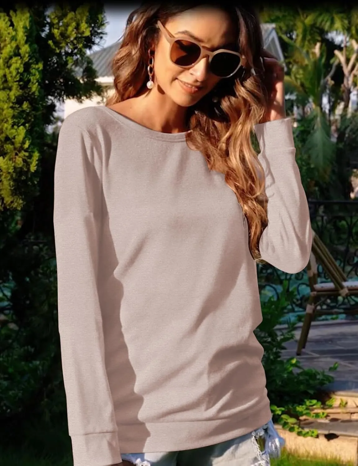 Halife Women's Long Sleeve Color Block Tops Crewneck Sweatshirts Pullover Tunic Shirts Blouses