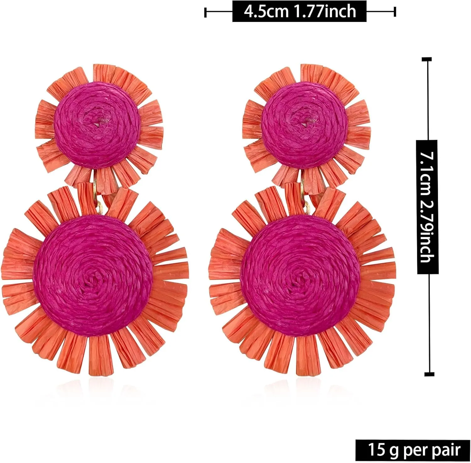 Handmade Statement Raffia Earrings Boho Rattan Dangle Earrings Straw Wrap Summer for Women