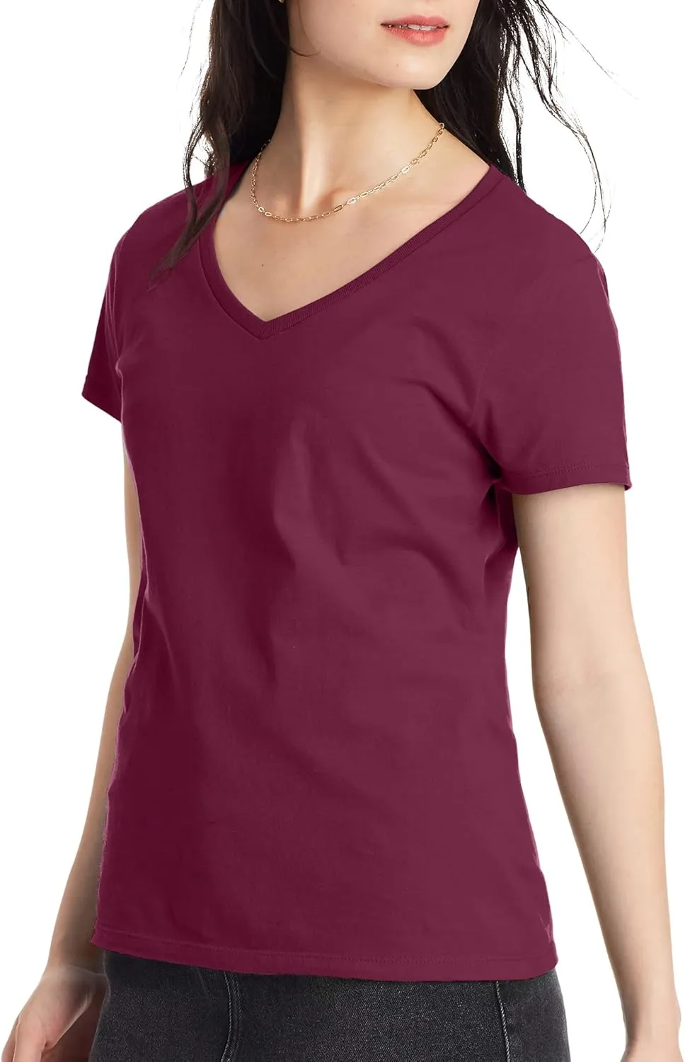 Hanes Perfect-T V-Neck T-Shirt, Cotton Short Sleeve Tee for Women, 1 or 2 Pack