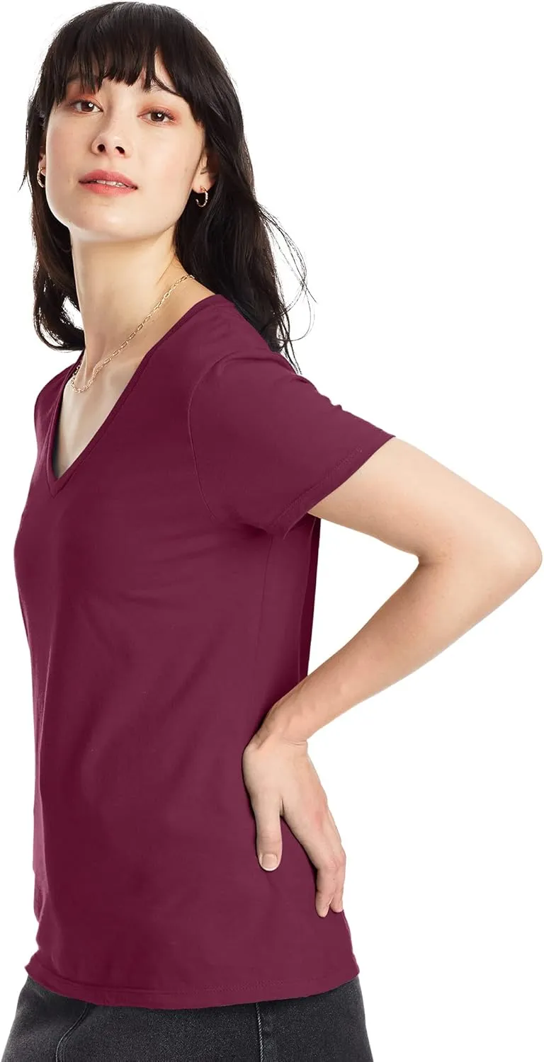 Hanes Perfect-T V-Neck T-Shirt, Cotton Short Sleeve Tee for Women, 1 or 2 Pack