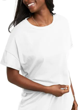 Hanes Women's Originals Boxy Cropped T-Shirt with Rolled Sleeves, 100% Cotton Crop Top