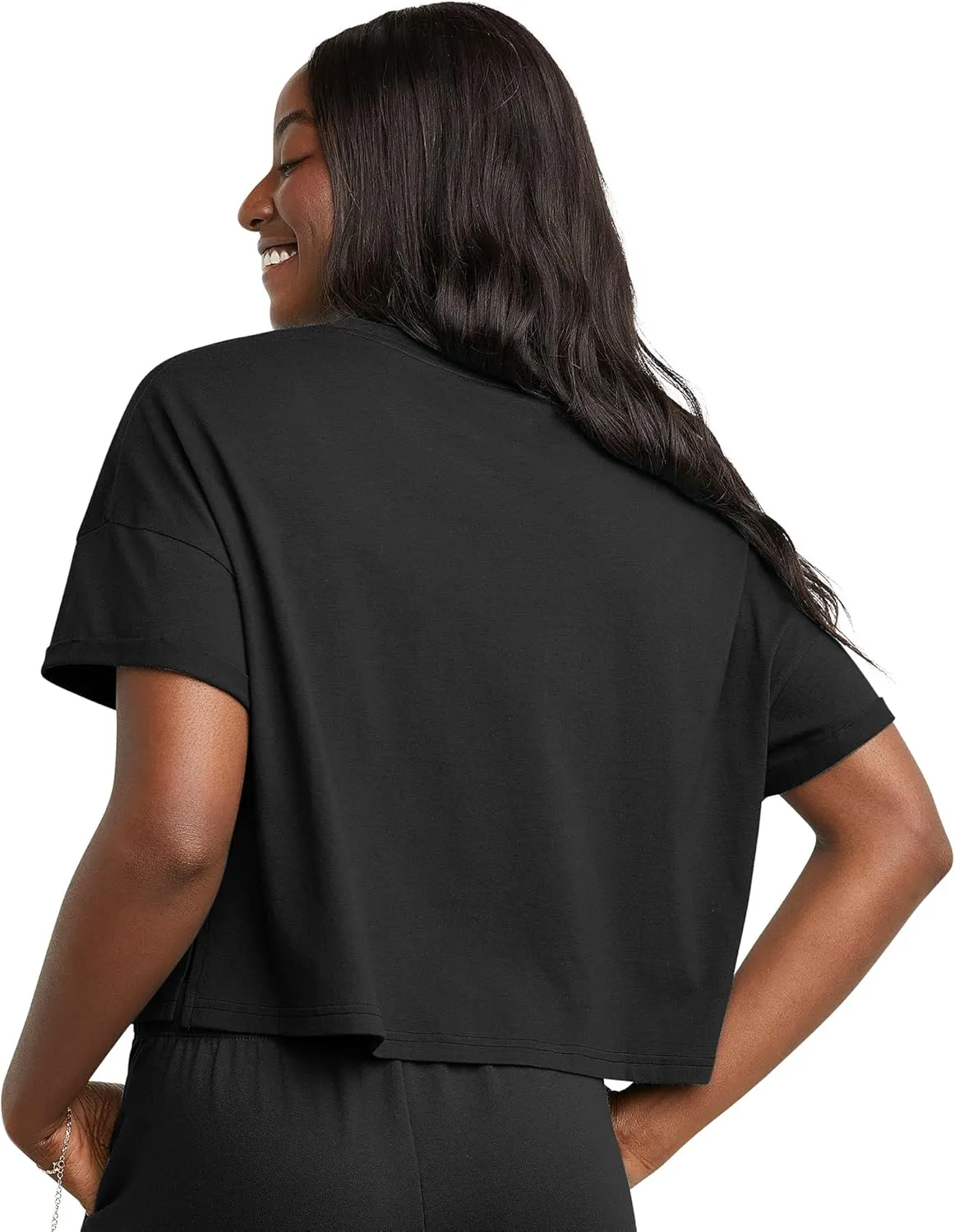 Hanes Women's Originals Boxy Cropped T-Shirt with Rolled Sleeves, 100% Cotton Crop Top