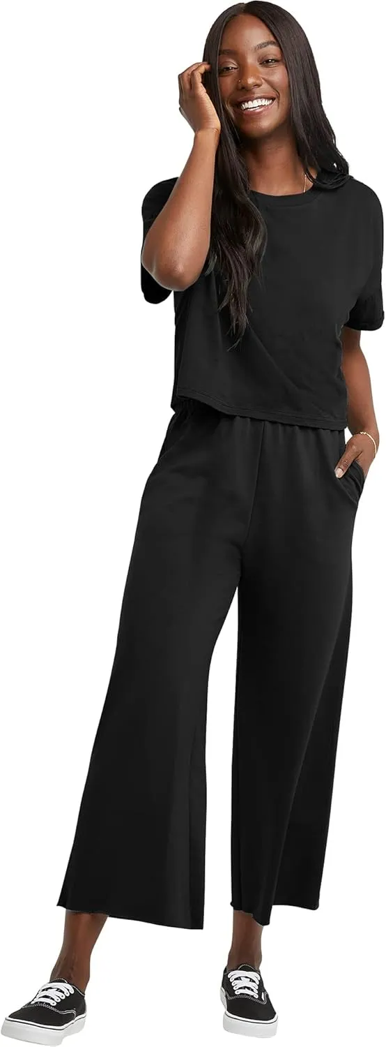 Hanes Women's Originals Boxy Cropped T-Shirt with Rolled Sleeves, 100% Cotton Crop Top