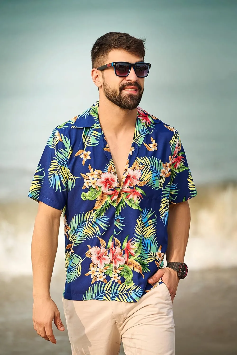 Hawaiian Shirt for Men Floral Aloha Beach Casual Short Sleeve Shirts for Mens