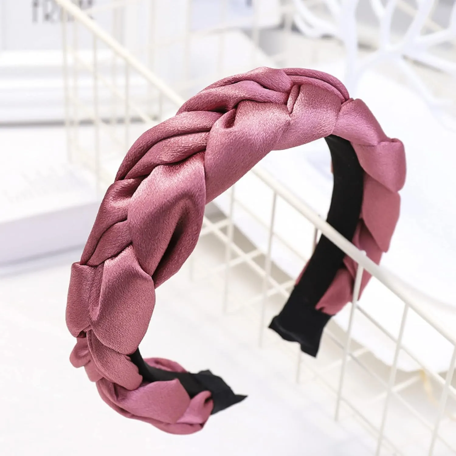 Headband Satin Silk Hair Accessories for Women Twisted Knot Bandana Hairbands. UK Seller. (Dark Pink)