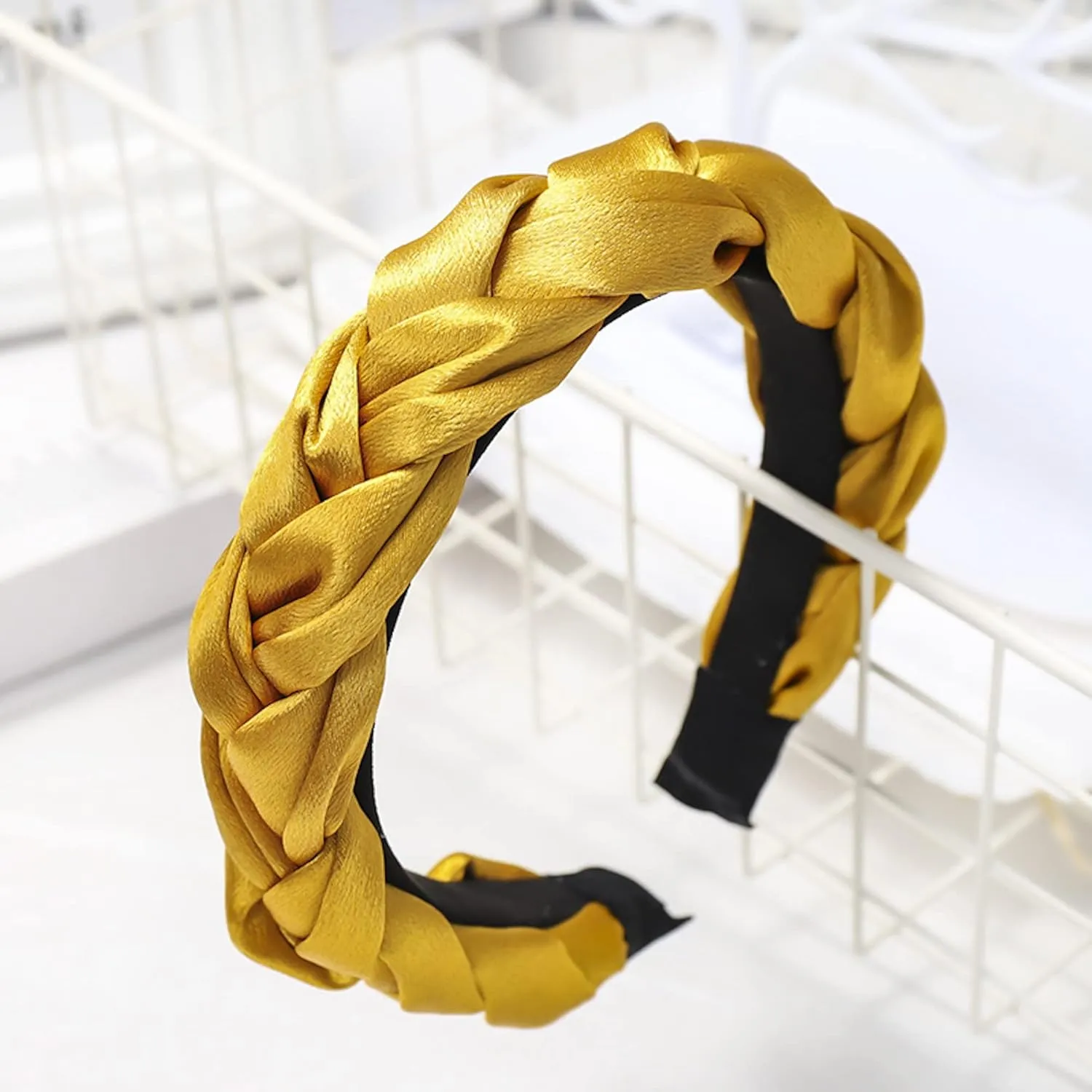 Headband Satin Silk Hair Accessories for Women Twisted Knot Bandana Hairbands. UK Seller. (Mustard)