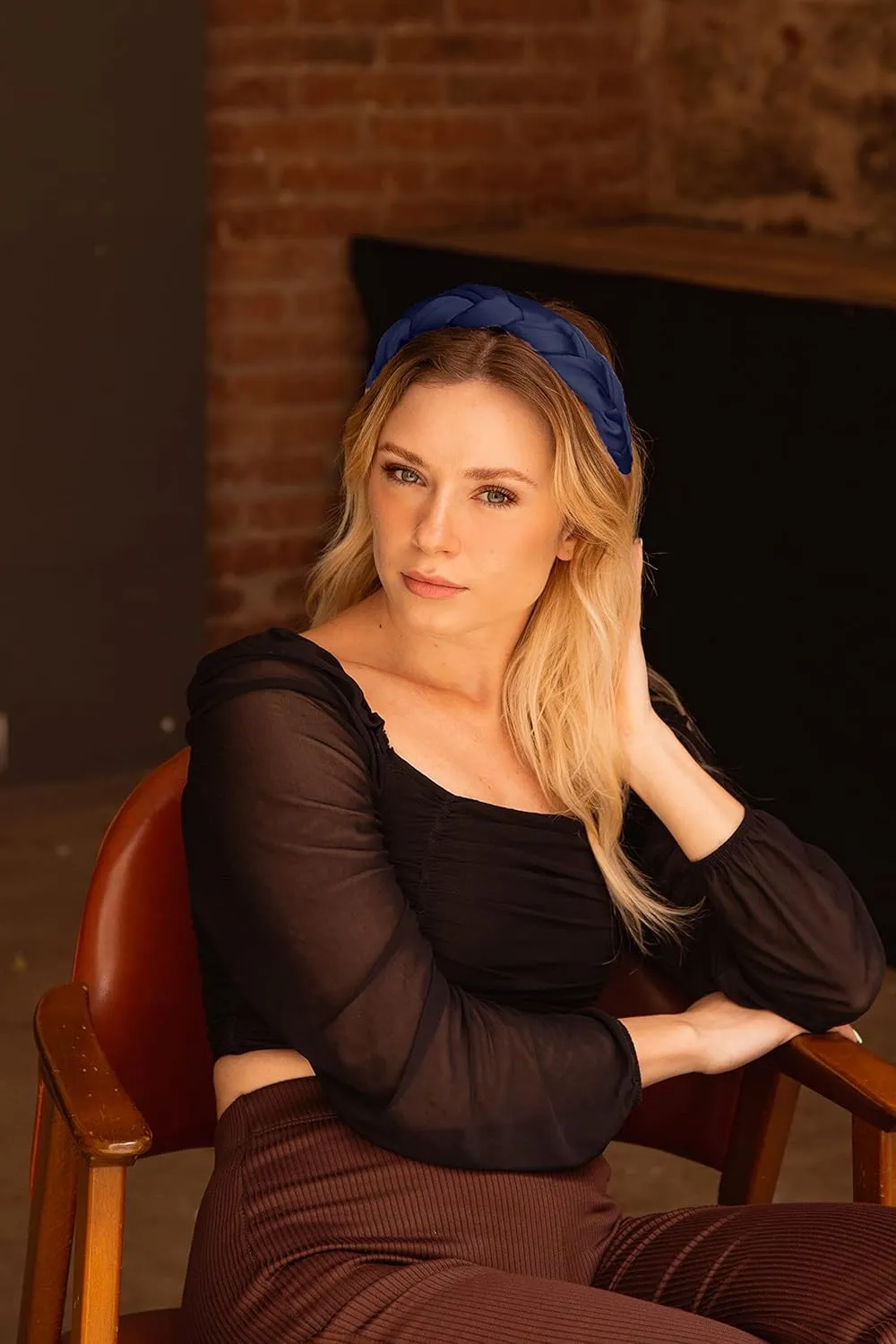 Headband Satin Silk Hair Accessories for Women Twisted Knot Bandana Hairbands. UK Seller. (Navy)