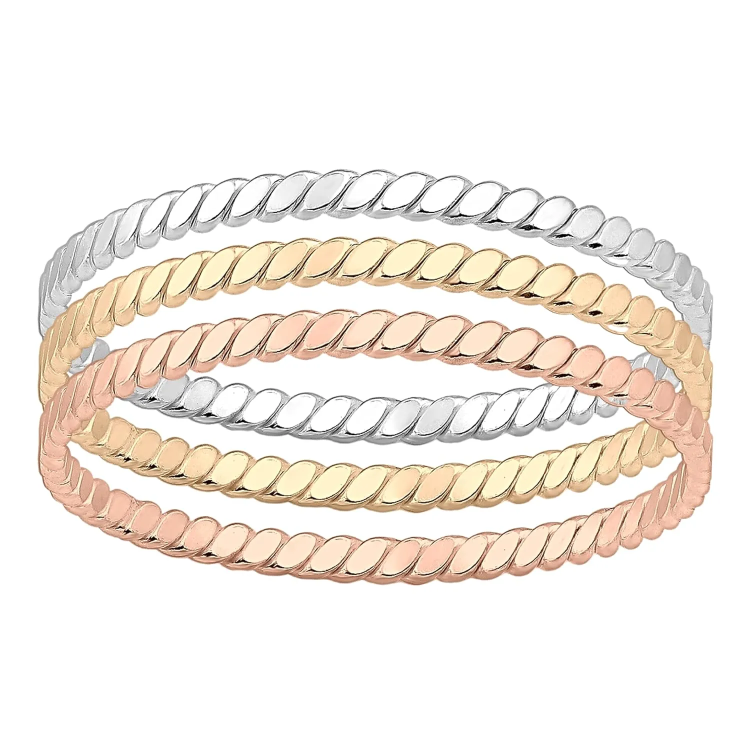 Helix Stacking Ring | Hammered Twisted Rope Stackable Ring Band | Comfort Fit USA Sizes 4-12 (4.5, 14K Rose Gold Fill)
