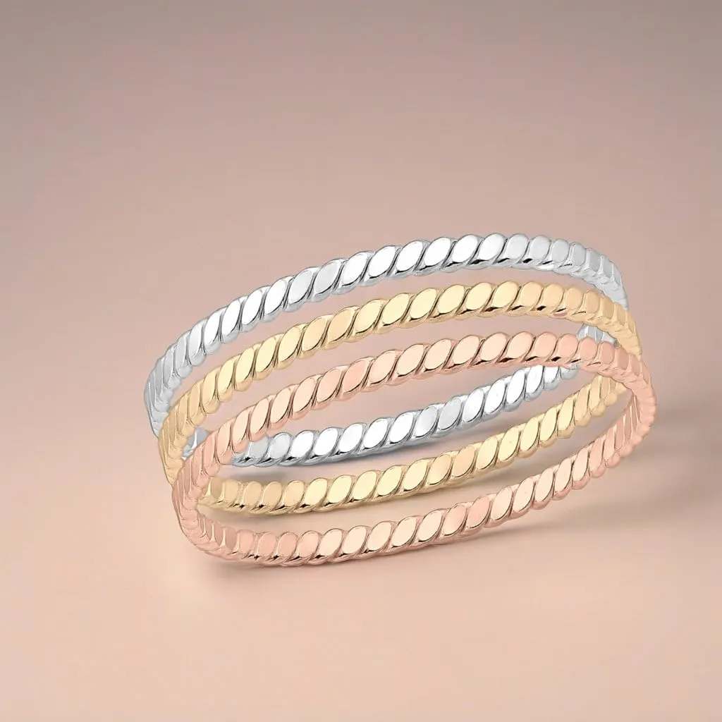 Helix Stacking Ring | Hammered Twisted Rope Stackable Ring Band | Comfort Fit USA Sizes 4-12 (4.5, 14K Rose Gold Fill)