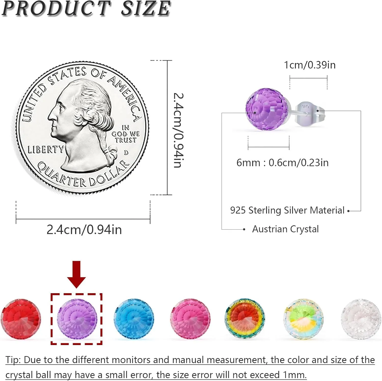 HETICA Crystal Earrings for Women, Austrian Crystal Ball Earrings 925 Sterling Silver Earrings Hypoallergenic Stud Earrings Birthday Anniversary Valentine's Day Mother's Day Gift