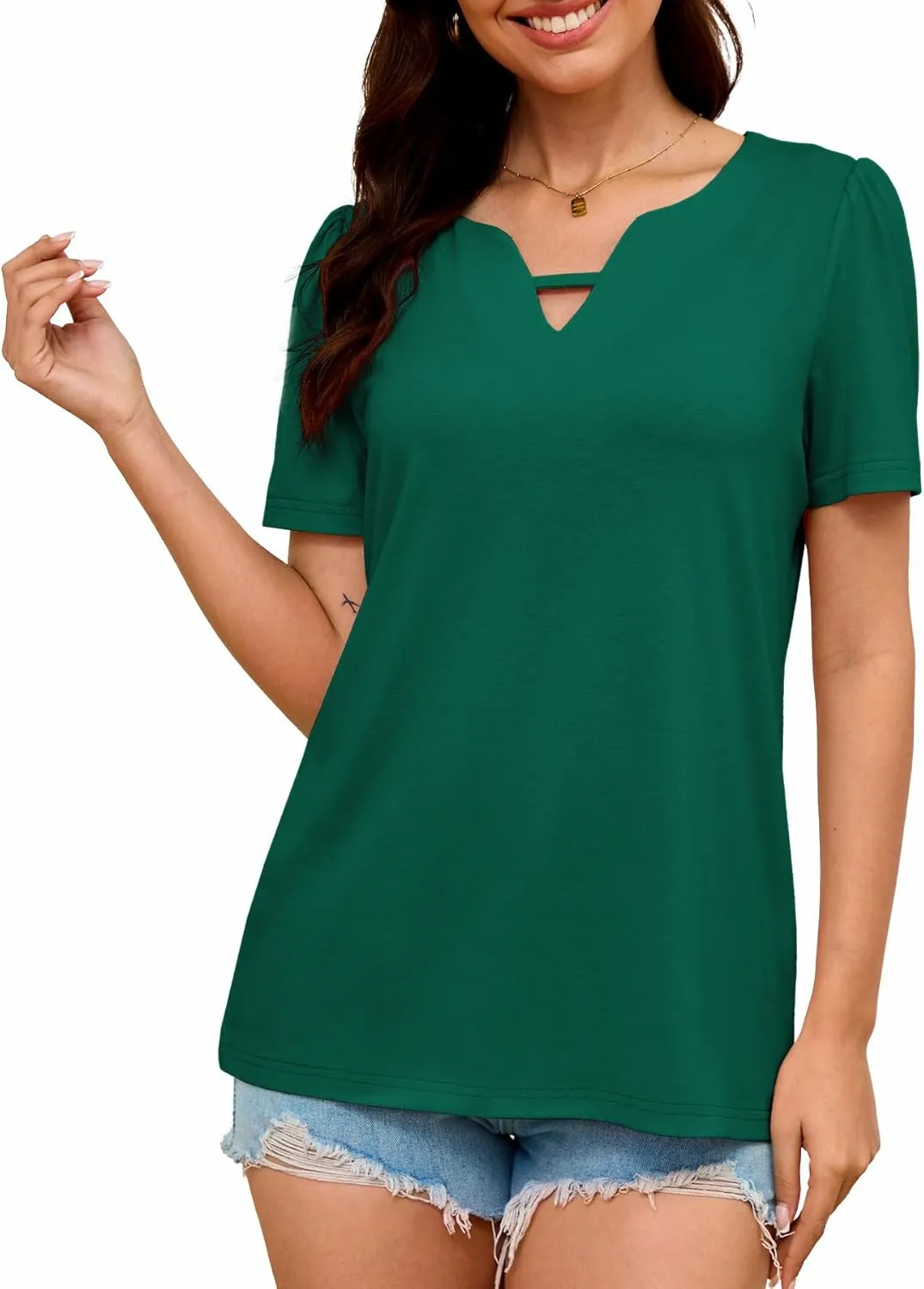 Heymiss Womens T Shirts Short Sleeve Dressy Casual V Neck Summer Tops Blouses