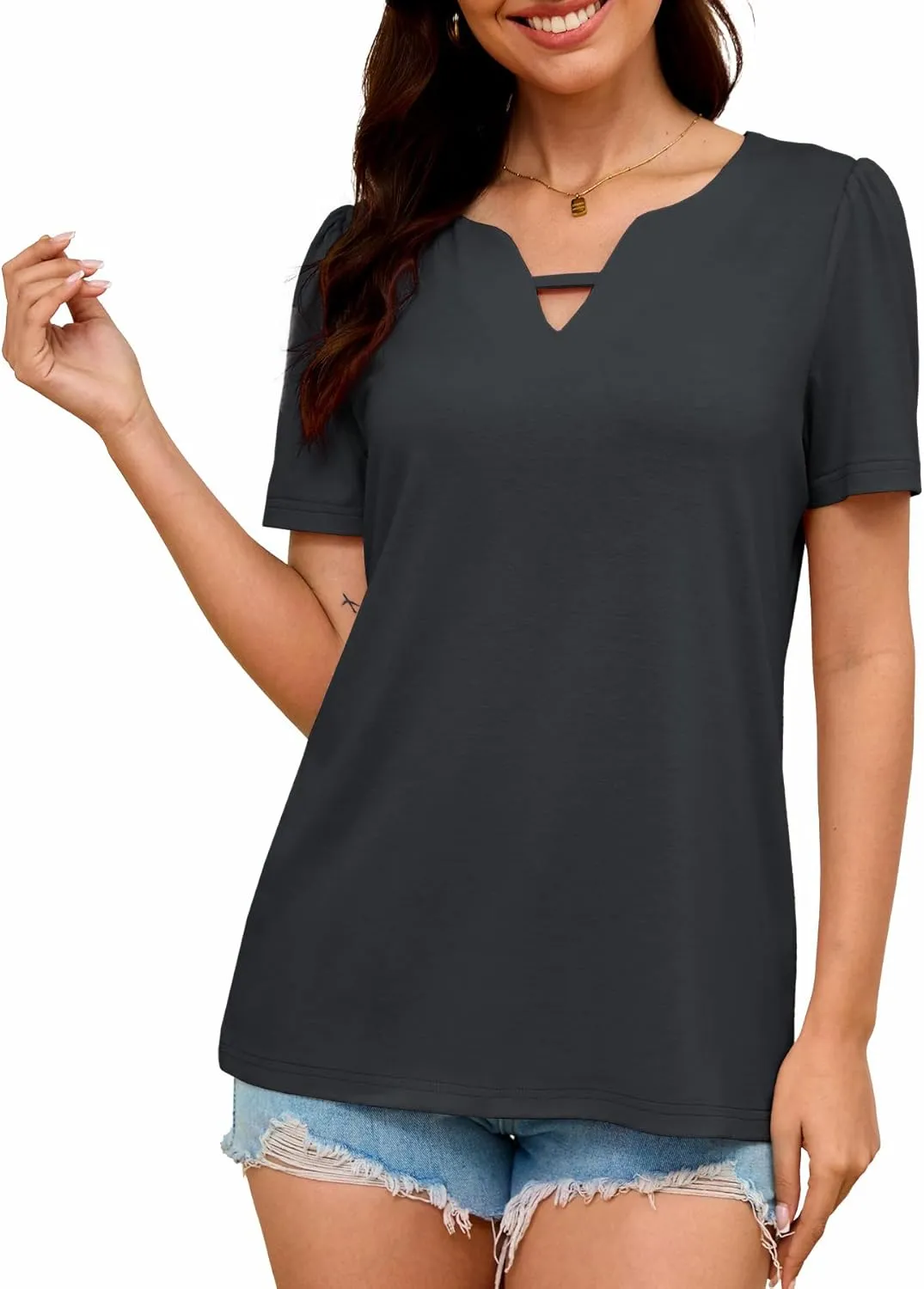 Heymiss Womens T Shirts Short Sleeve Dressy Casual V Neck Summer Tops Blouses