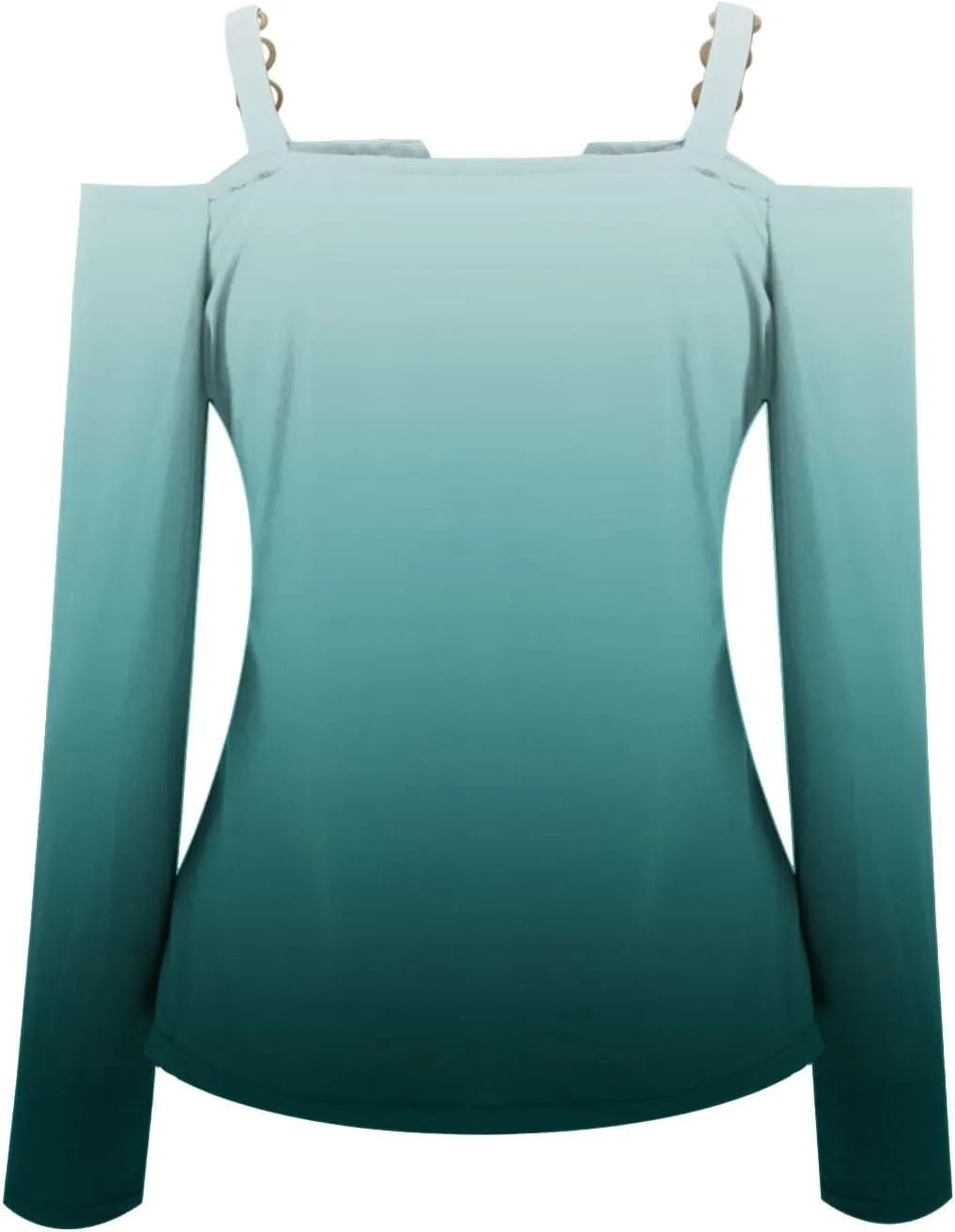 HGps8w Cold Shoulder Tops for Women Gradient V Neck Metal Chain Strap Long Sleeve Shirts Ladies Dressy Casual Fitted Blouses