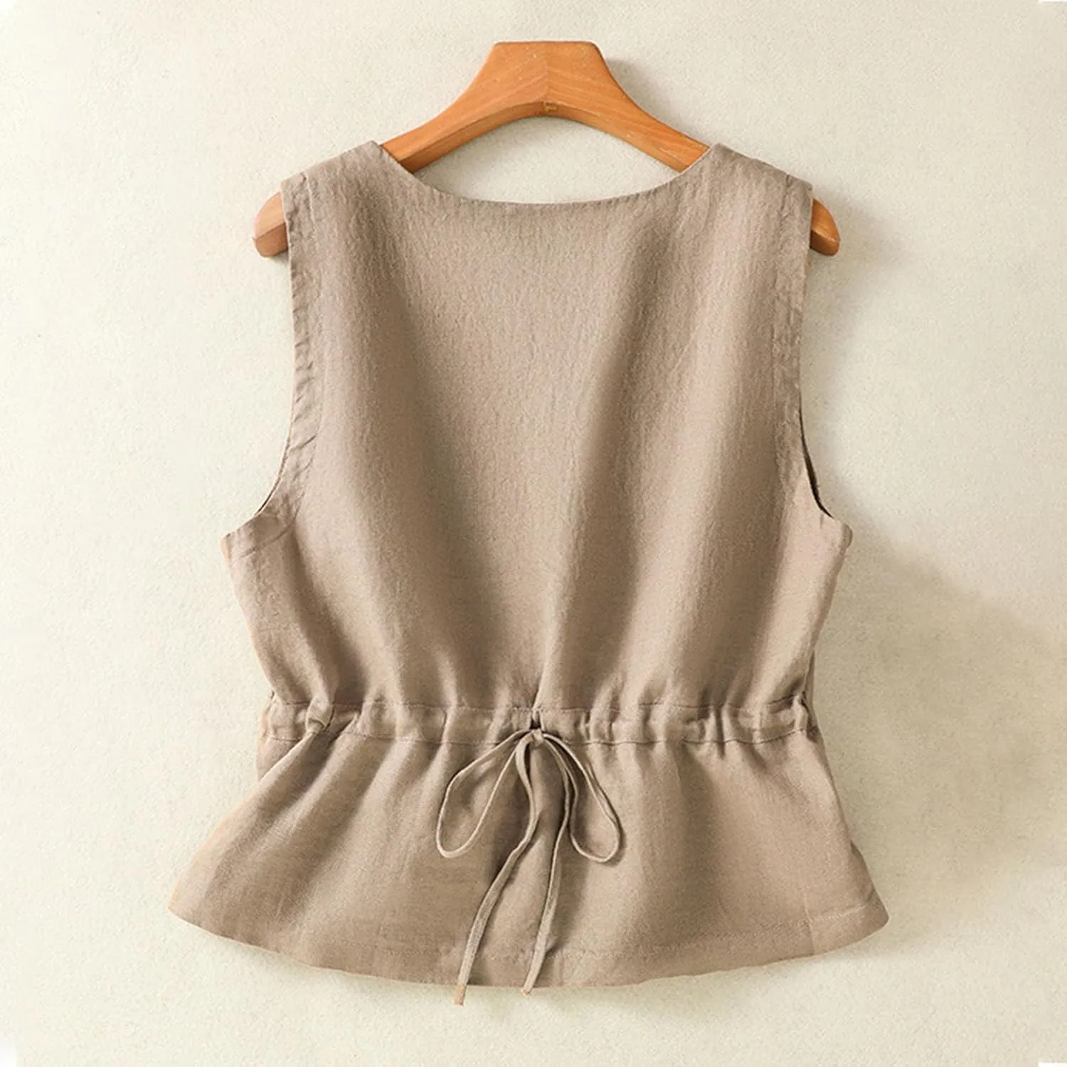 HGps8w Cotton Linen Tank Tops for Women 2025 Summer Loose Button Down Vest Sleeveless Casual Tunic Shirts Blouse