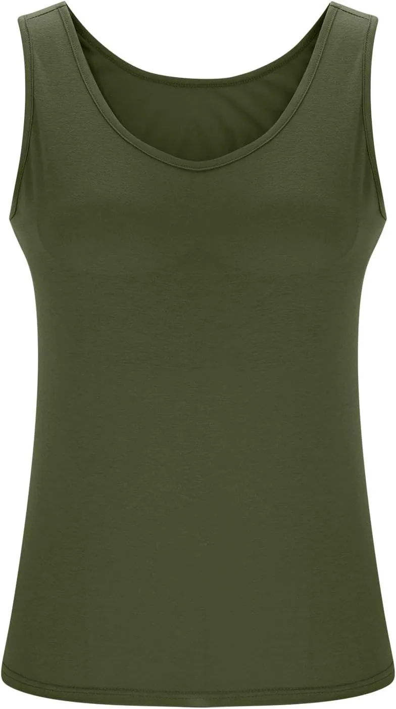 HGps8w Womens Plus Size Basic Tank Tops with Bulit-in-Bra, Crewneck Sleeveless Undershirts Casual 2025 Summer Workout Shirts
