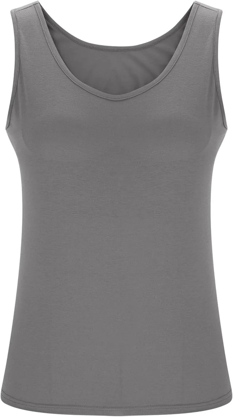 HGps8w Womens Plus Size Basic Tank Tops with Bulit-in-Bra, Crewneck Sleeveless Undershirts Casual 2025 Summer Workout Shirts