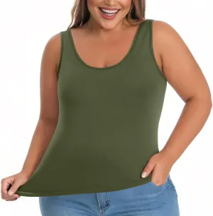 HGps8w Womens Plus Size Basic Tank Tops with Bulit-in-Bra, Crewneck Sleeveless Undershirts Casual 2025 Summer Workout Shirts