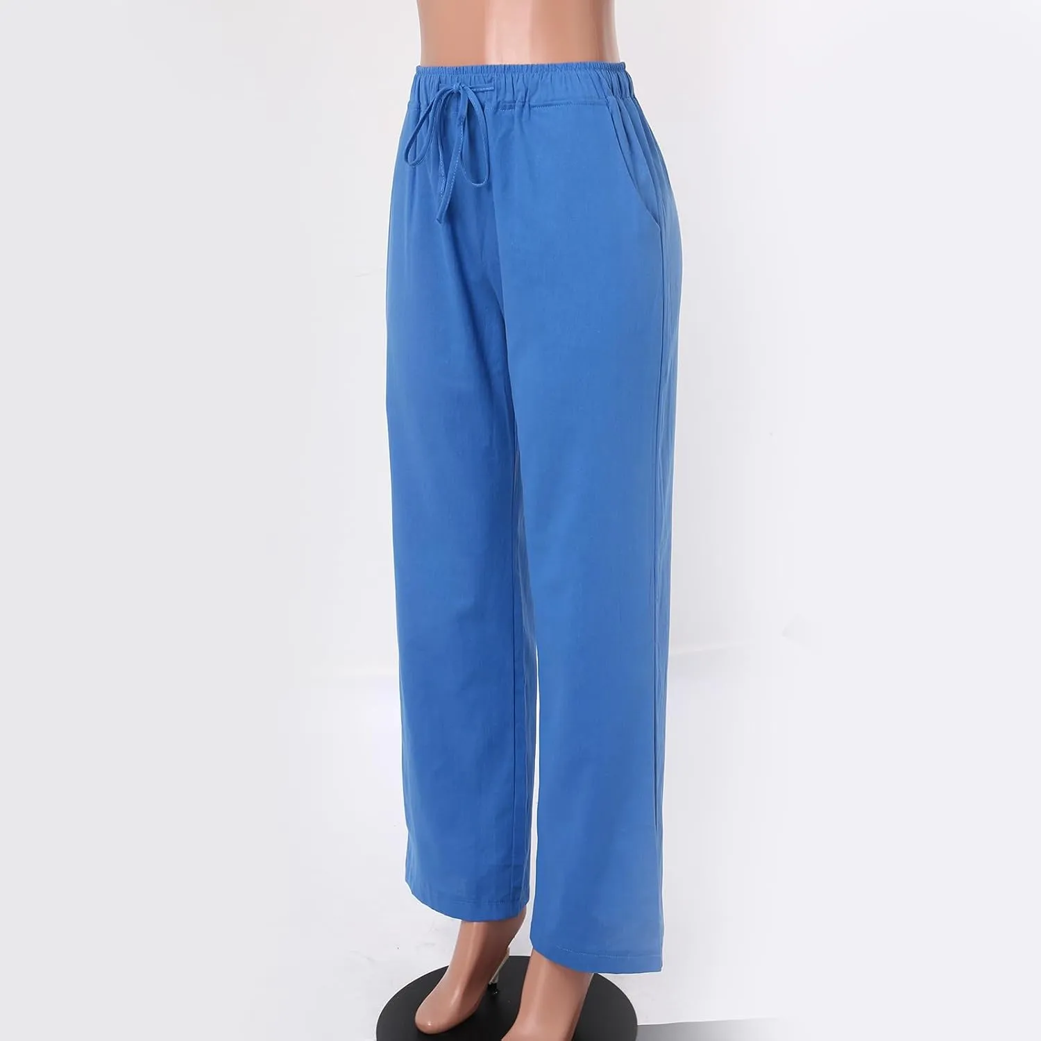 High Waist Wide Leg Linen Pants For Women Drawstring Boho Palazzo Trouser with Pockets Lounge Travel Vacation Outfits