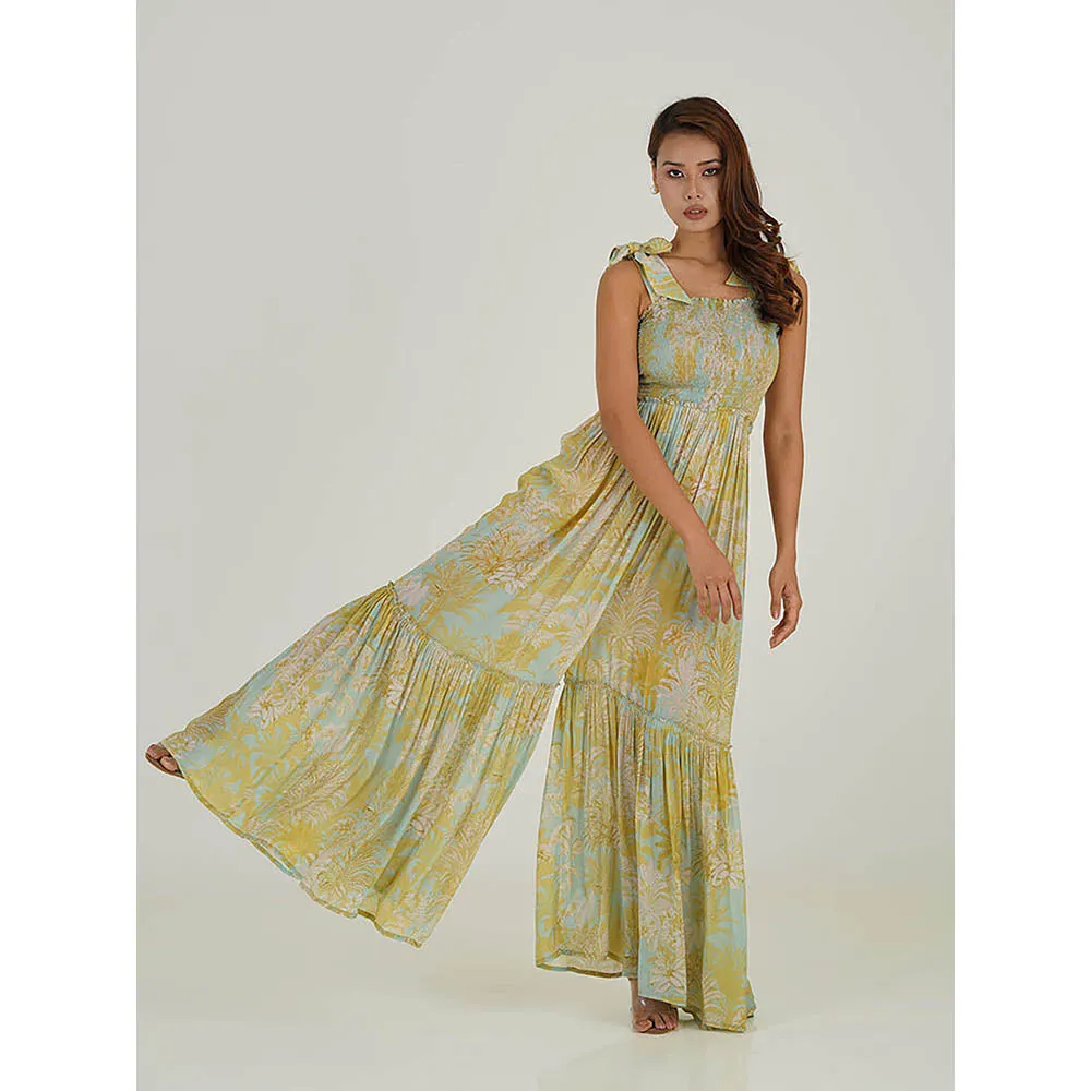 House of Soi Green & Yellow Savana Printed Jumpsuit