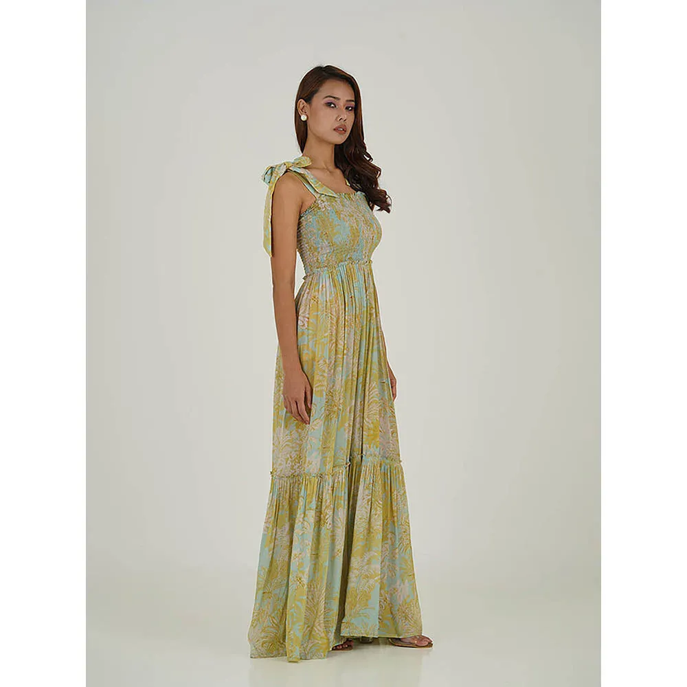 House of Soi Green & Yellow Savana Printed Jumpsuit