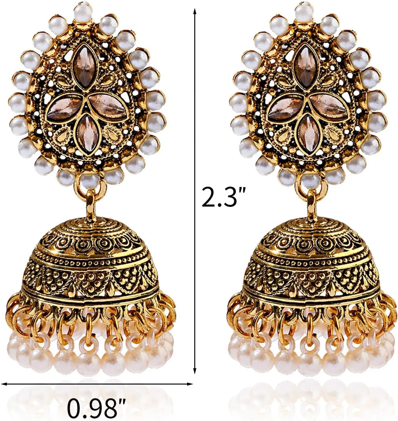 Indian Gold Jewelry Earrings for Women Jhumkas Chandelier Dangle Earring Bollywood Party Accessories Ethnic Gift Set Traditional Indian Earrings for Women Handmade Jhumka Jewelry Chandelier Dangle Ethnic Accessories