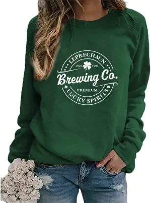 Irish Lucky St Patricks Day Sweatshirts Womens Vintage Leprechaun Graphic Tees