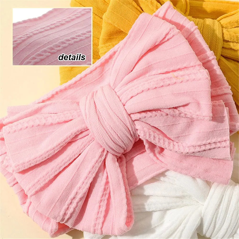 JIAHANG Baby Big Hair Bow Head Wrap, Turban Knotted Knitted Headbands, Soft Silk Stretchy Hair Bands 9PCS for Newborn Infant Toddlers