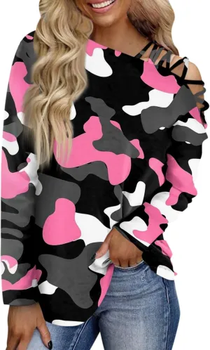 JJHAEVDY Oversized Sweatshirt for Women Printing Off Shoulder Long Shirts Long Sleeve Flat Neck Outfits Comfy Sweatshirts