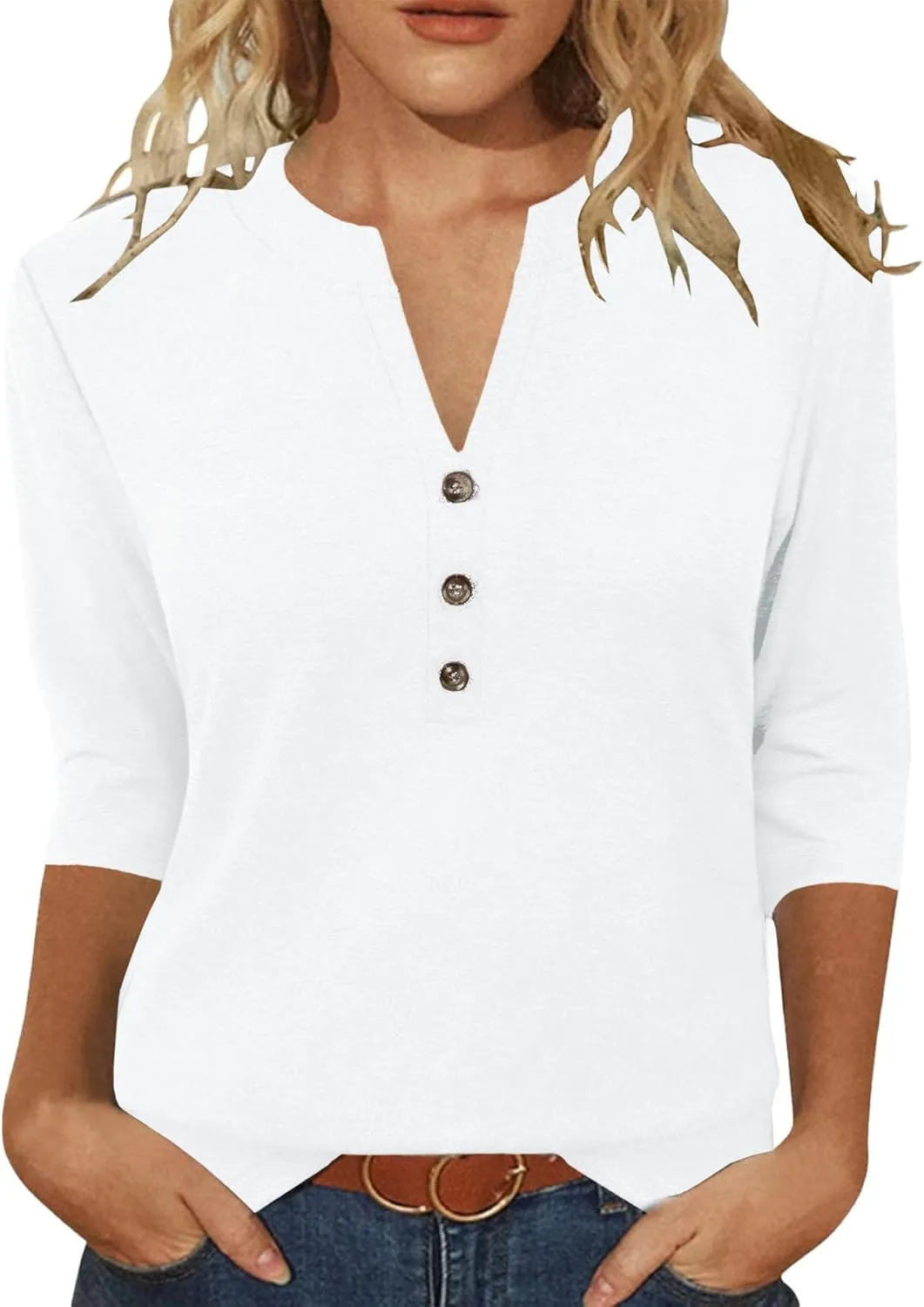 JomeDesign Womens Tops 3/4 Sleeve V Neck Shirts Dressy Casual Tunic Blouses Summer Tees