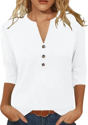 JomeDesign Womens Tops 3/4 Sleeve V Neck Shirts Dressy Casual Tunic Blouses Summer Tees