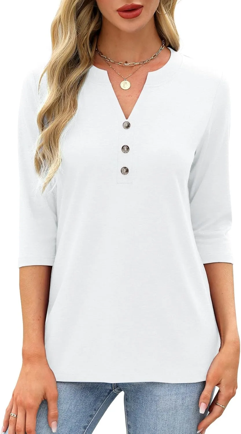 JomeDesign Womens Tops 3/4 Sleeve V Neck Shirts Dressy Casual Tunic Blouses Summer Tees