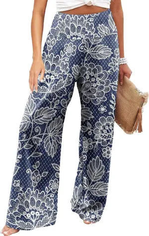 JZC Women's Palazzo Lounge Pants Stretchy Wide Leg Casual Pants Comfy High Waist Flowy Pants S-3XL