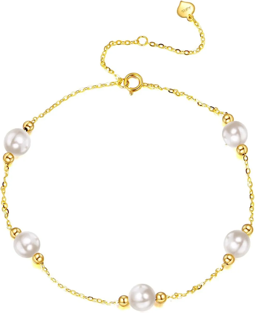KECHO 14k Gold Pearl Anklets Bracelets Chain 9 2 in Bracelets Jewelry Gifts for Women