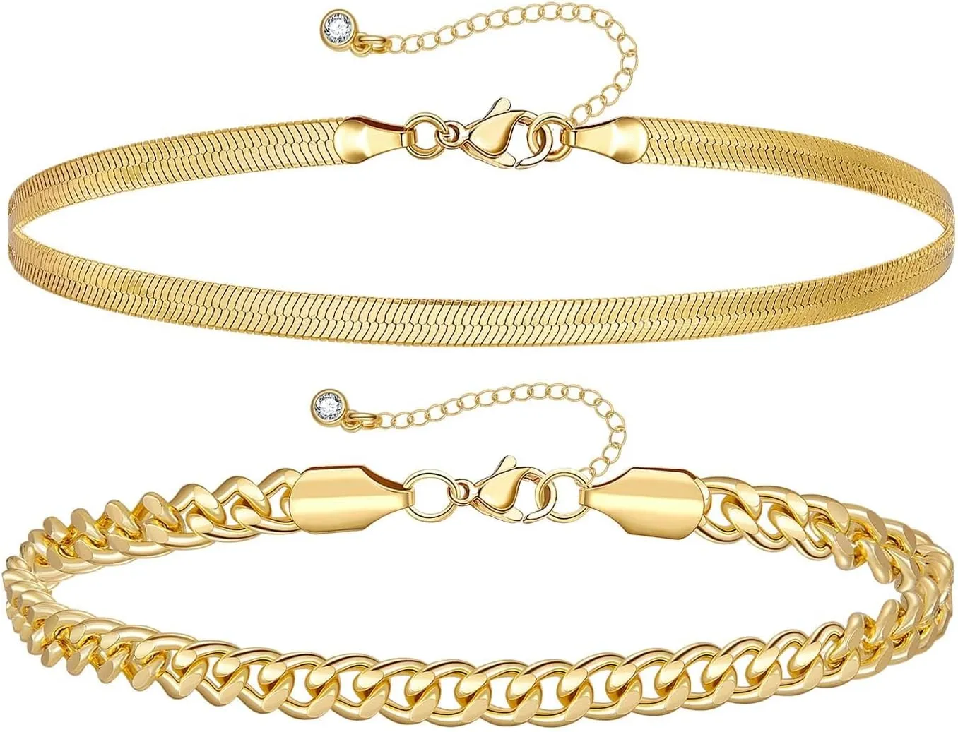 KissYan Gold Layered Ankle Bracelets for Women, Dainty 14k Gold Plated Layering Anklets Set Adjustable Fashion Cuban Link Snake Tennis Chain Ankles Summer Beach Foot Jewelry