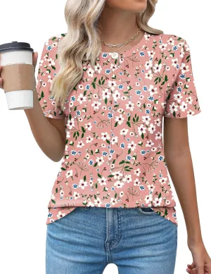 Kistore Womens Casual Crew Neck Short Sleeve Pleated Tops Blouses Fashion Clothes 2025