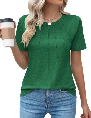 Kistore Womens Casual Crew Neck Short Sleeve Pleated Tops Blouses Fashion Clothes 2025