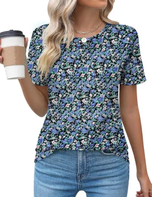 Kistore Womens Casual Crew Neck Short Sleeve Pleated Tops Blouses Fashion Clothes 2025