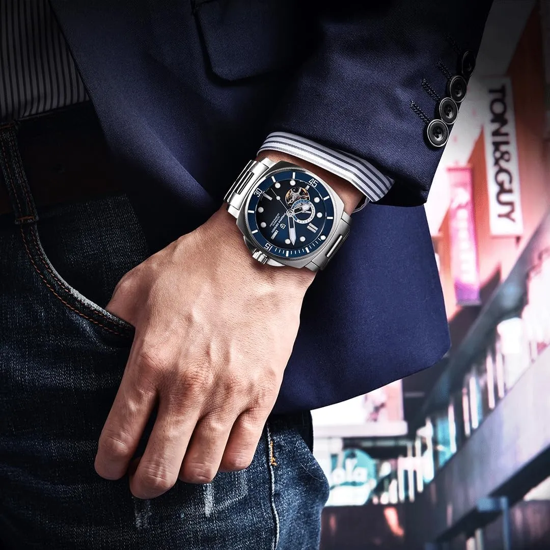 LACZ DENTON Pagani Design 1736 Men's Automatic Watches Tourbillon Fashion Men Mechanical Wristwatches Skeleton Dial Analog Digital dial Casual Leather Bracelet