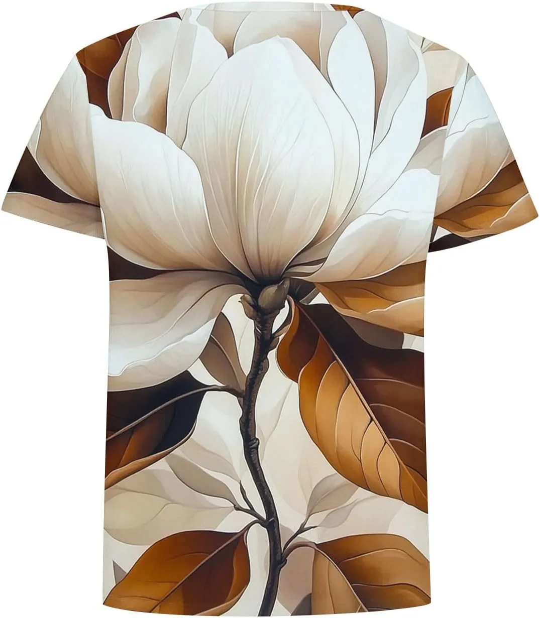 Ladies' Floral Printed Crewneck T-Shirt - 2025 Summer Boho Top with Short Sleeves & Casual Style