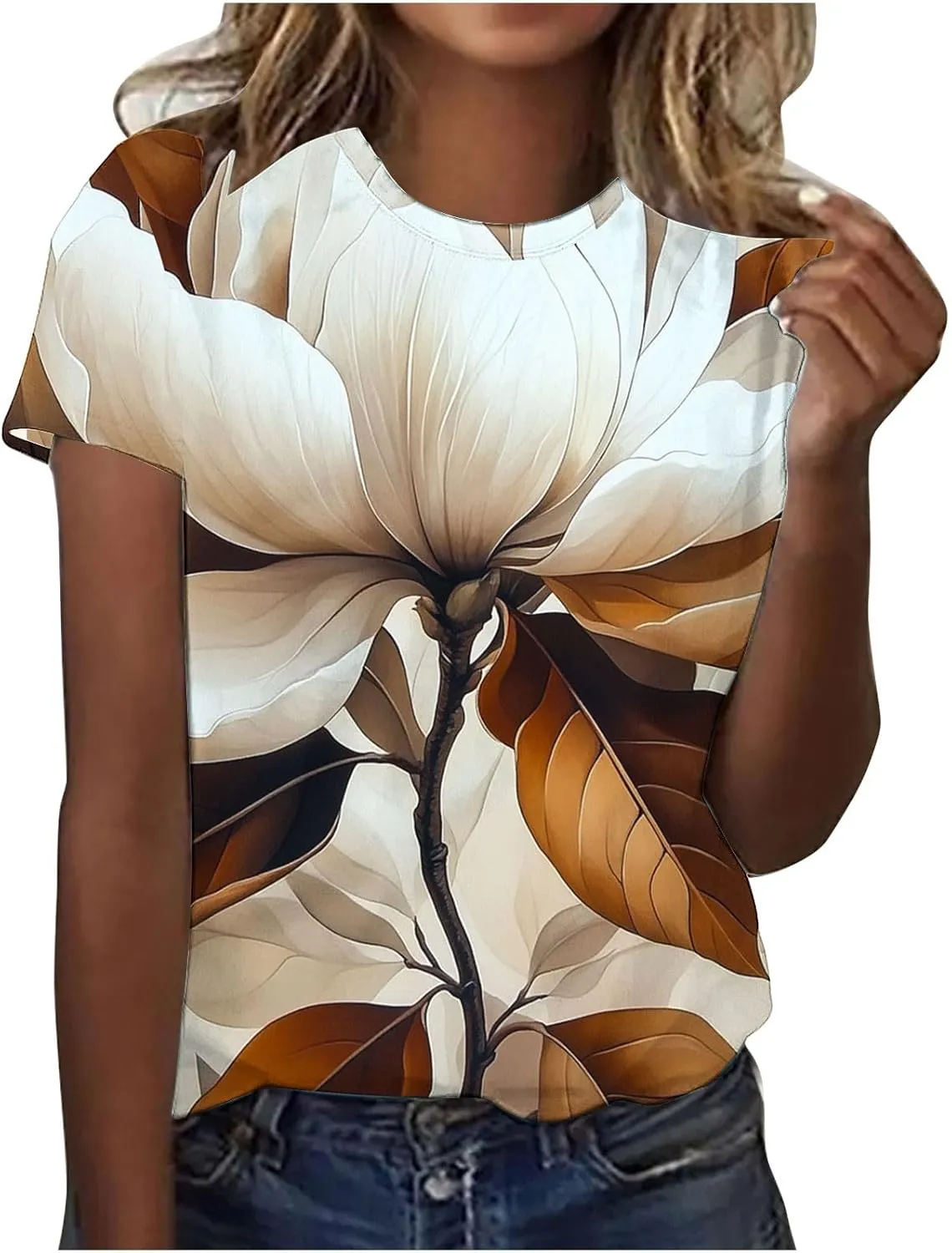 Ladies' Floral Printed Crewneck T-Shirt - 2025 Summer Boho Top with Short Sleeves & Casual Style