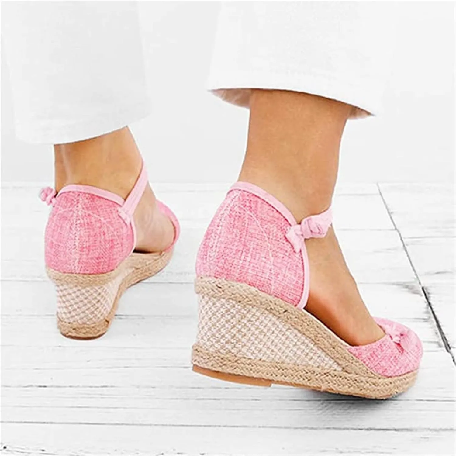 Ladmiple Closed Toe Espadrille Platform Wedge Sandals For Women Ankle Strap Slip On Fashion Casual Dressy Summer Shoes