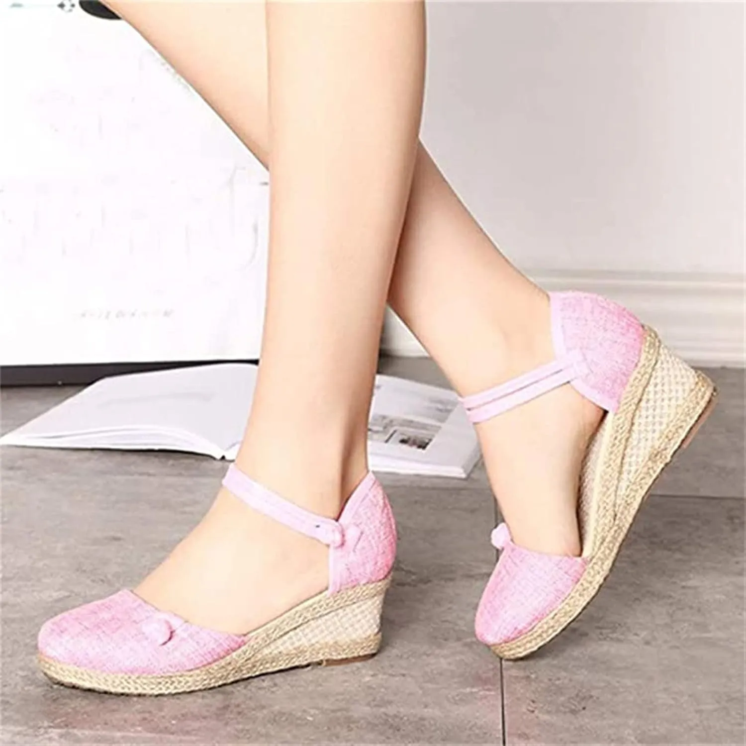 Ladmiple Closed Toe Espadrille Platform Wedge Sandals For Women Ankle Strap Slip On Fashion Casual Dressy Summer Shoes